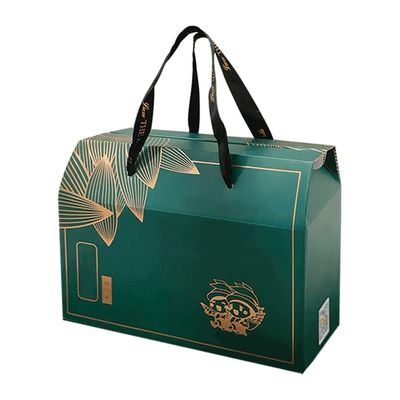 再利用可能な食品用紙包装箱 持ち帰り用 柄付きのクラフト・ゲーブル・ボックス