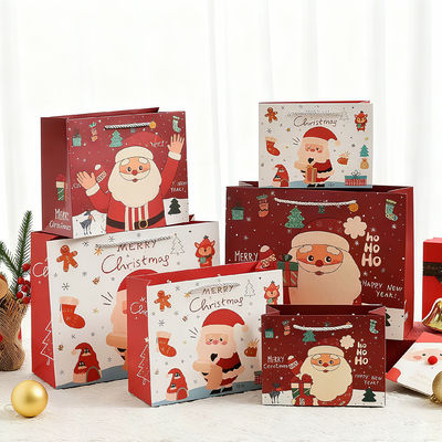 カスタムサイズ プリント クラフト クリスマス バッグ リボン ハンドル付き 高級 ギフト バッグ