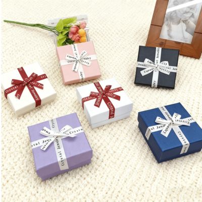 カスタムジュエリー包装英語リボンヘブンアーススクエアボックスエレガントカートンカバーイヤリングリングボックス用