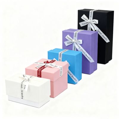カスタムジュエリー包装英語リボンヘブンアーススクエアボックスエレガントカートンカバーイヤリングリングボックス用