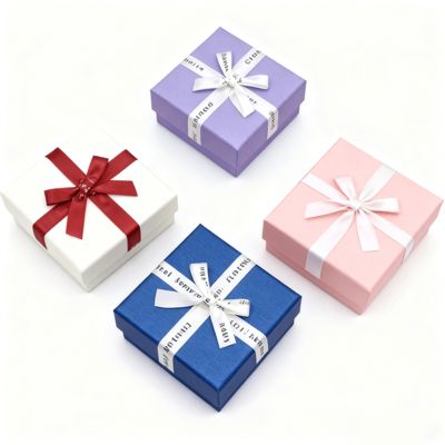 カスタムジュエリー包装英語リボンヘブンアーススクエアボックスエレガントカートンカバーイヤリングリングボックス用