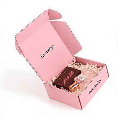 卸売カスタムパーソナライズされた印刷されたピンクの段ボール包装箱 郵便メーラー配送箱