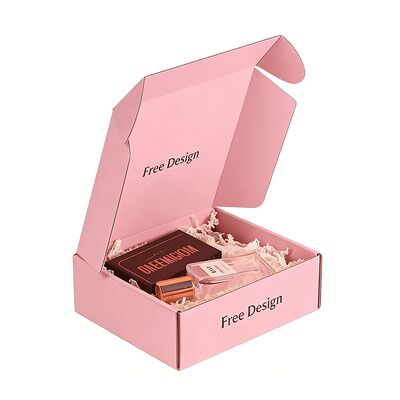 卸売カスタムパーソナライズされた印刷されたピンクの段ボール包装箱 郵便メーラー配送箱